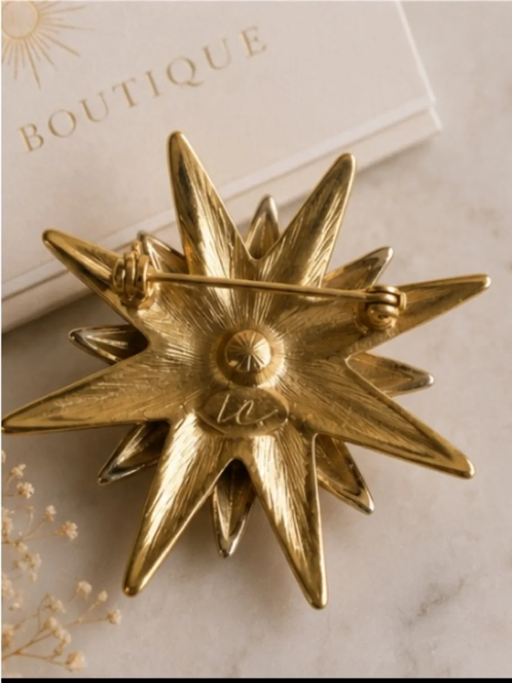 Vintage Liz Claiborne Sun & Moon Brooch Gold Tone Silver Tone Black Enamel Pin